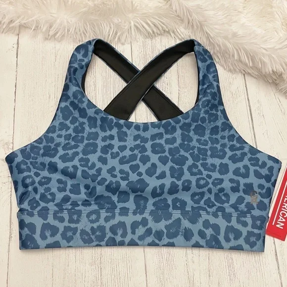 🆕 NWT Good American Blue Leopard Criss Cross Back Sports Bra - Picture 8 of 8